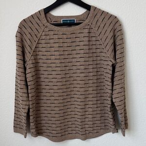 Karen Scott Boxstitch Curved Hem Sweater Women, Chestnut Heather Tan White, M